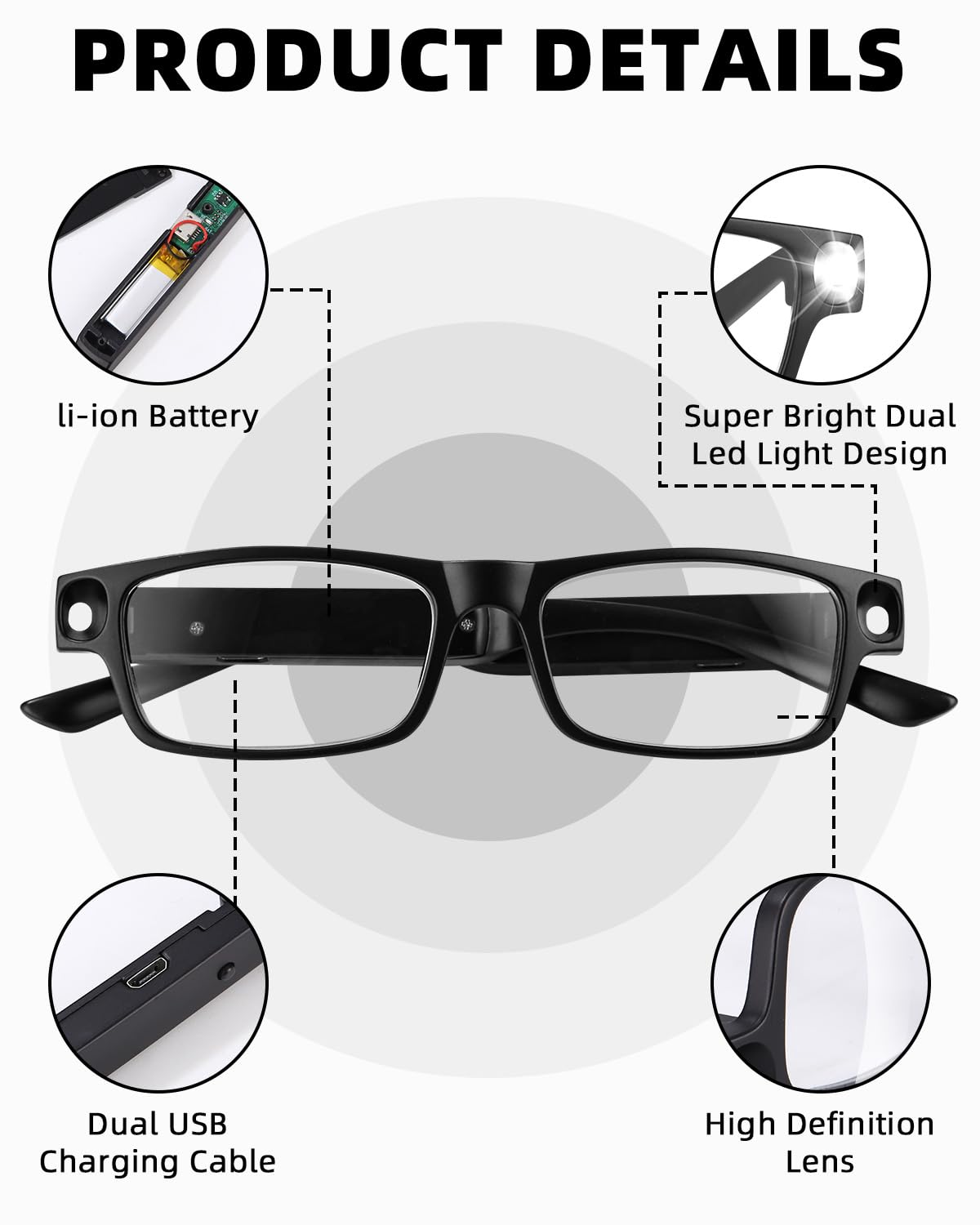 エト Lunettes Loupe Grossissante Lunette Eclairante Lunettes Loupe +3